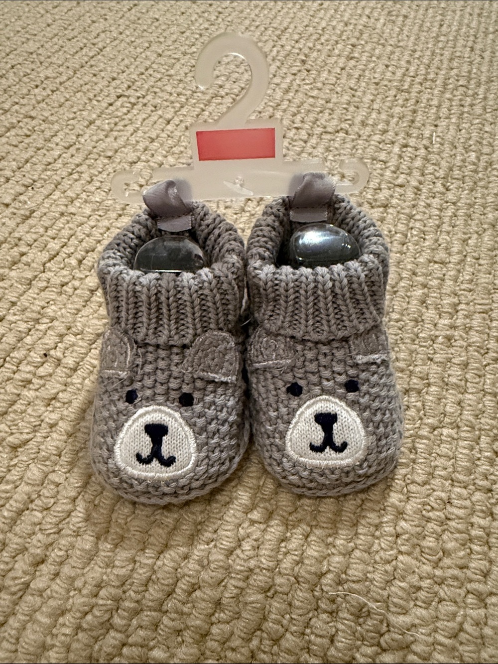 Gray Knit Bear Baby Booties - Cute Cozy Kids Shoes